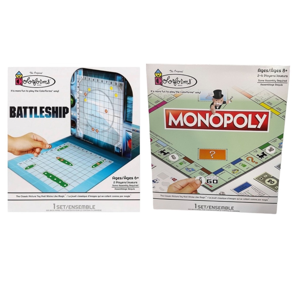 Colorforms by Hasbro Monopoly & Battleship Miniature Set of 2 Games Set NWT